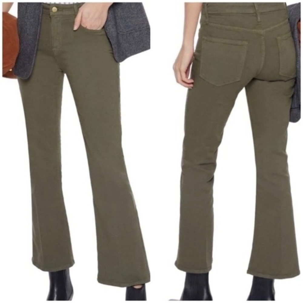 FRAME Le Crop Mini Boot Olive Green High Rise Cropped Flare Jeans ee